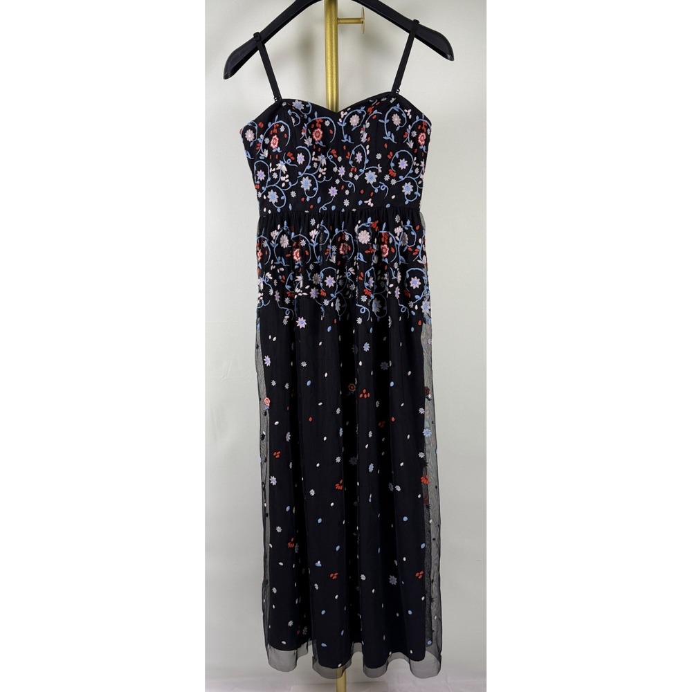 ModCloth Strapless‎ Floral Maxi Dress Sweetheart Tulle Overlay Whimsigoth Prom S